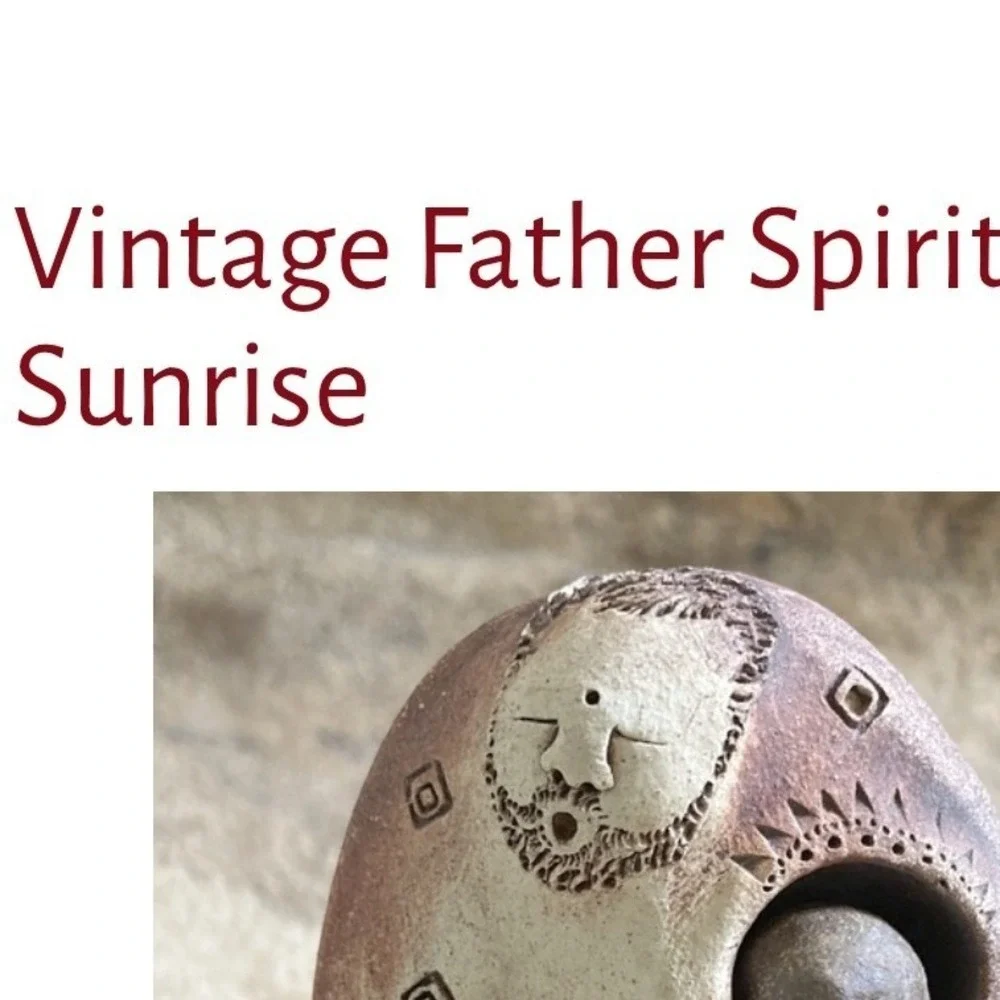 Vintage Father Spirit Sunrise Studio Pottery Hand Carved Clay Votive Holder Art